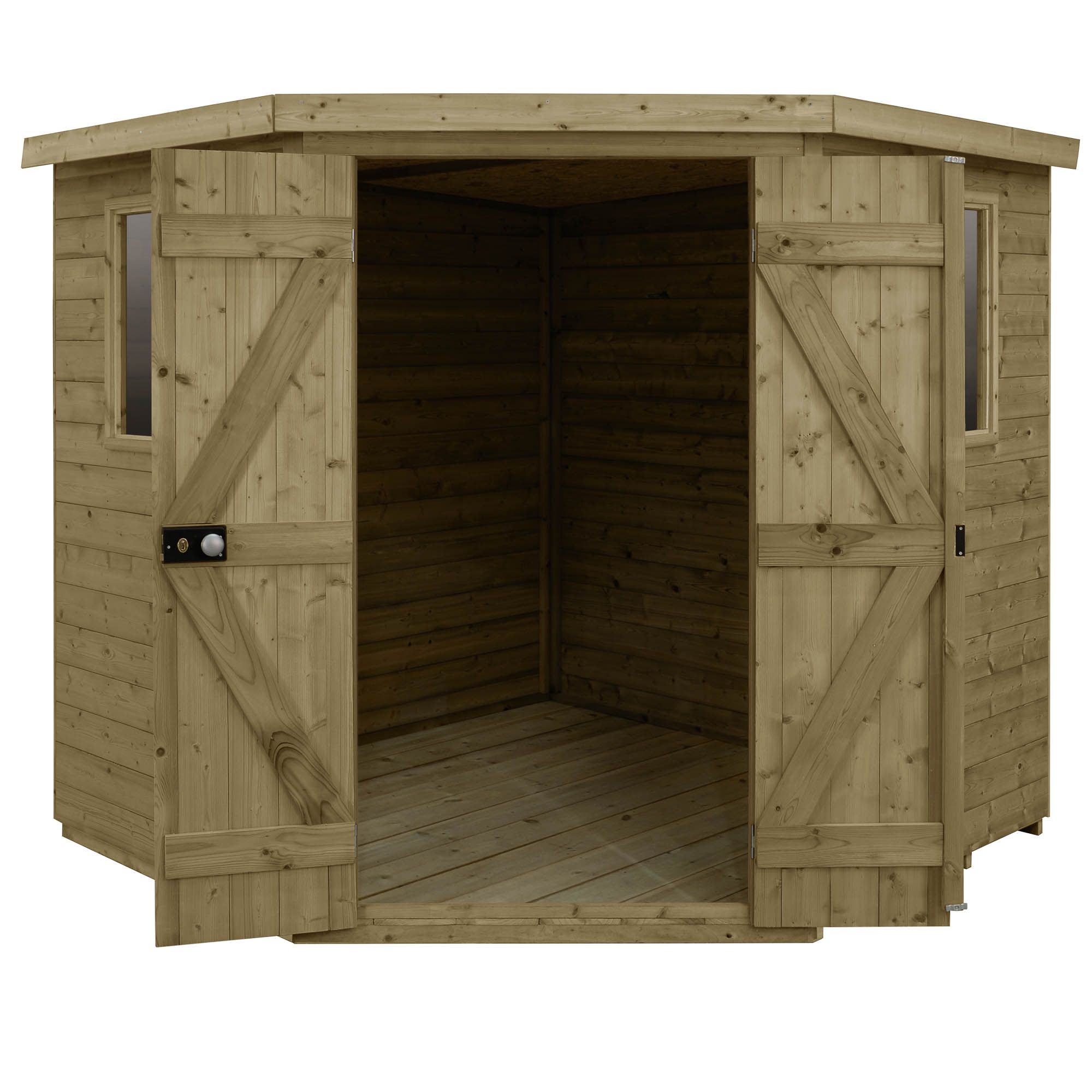Forest Garden 7x7 ft Pent 2 door Shed with floor & 2 windows - Assembly service included