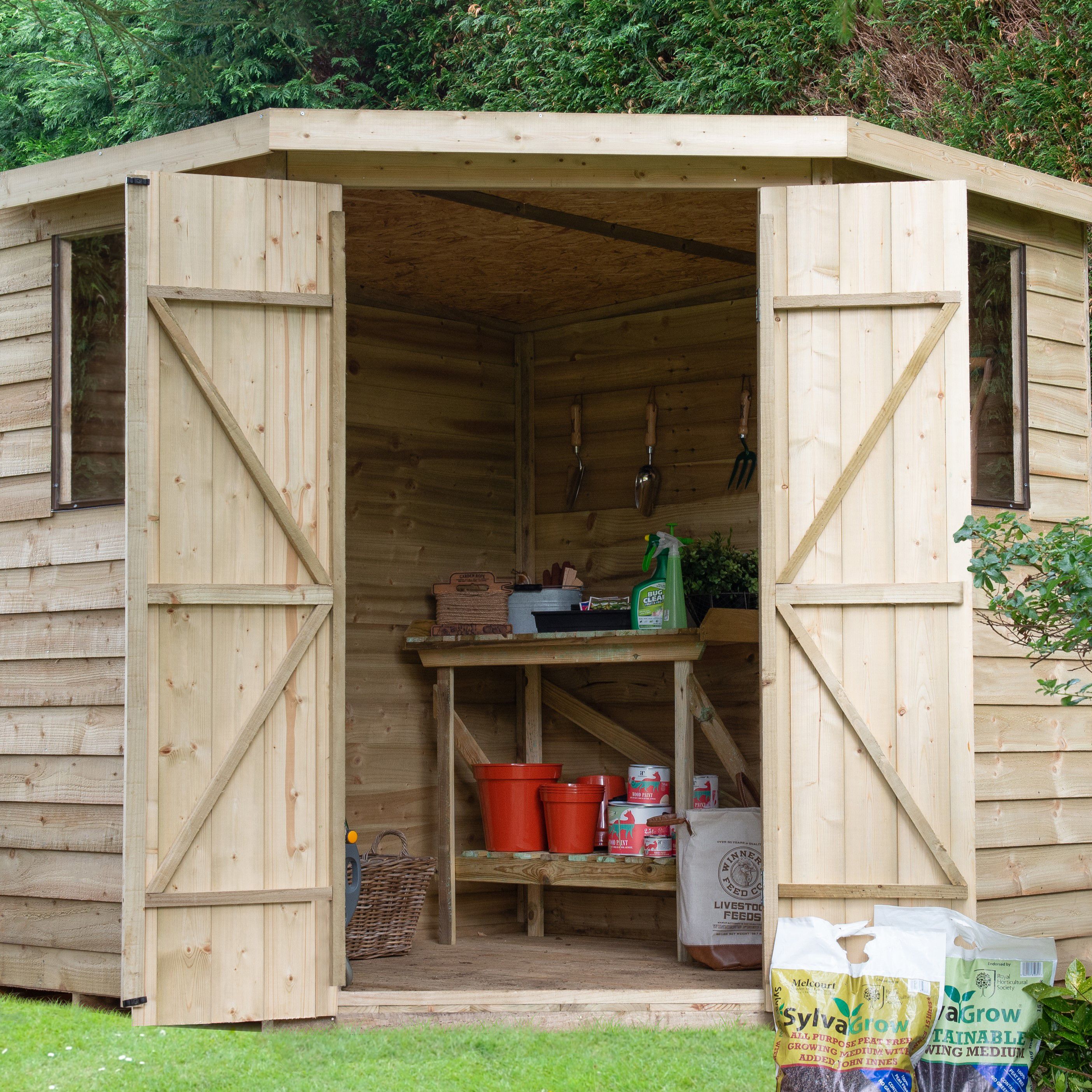Forest Garden 7x7 ft Wooden 2 door Shed with floor & 2 windows