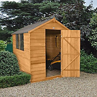 Forest Garden 8x6 Apex Dip treated Overlap Golden brown Wooden Shed with floor (Base included) - Assembly service included