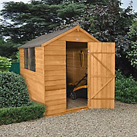 Forest Garden 8x6 Apex Dip treated Overlap Golden brown Wooden Shed with floor (Base included)