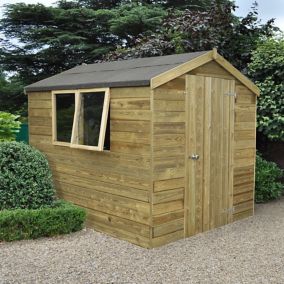Forest Garden 8x6 Apex Pressure treated Tongue & groove Green Wooden Shed with floor