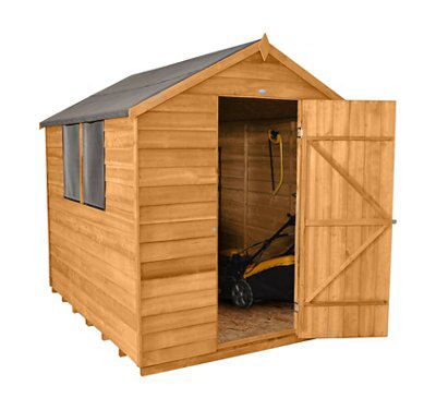 Forest Garden 8x6 ft Apex Golden brown Wooden Shed with floor & 2 windows