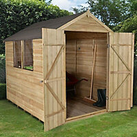 Forest Garden 8x6 ft Apex Green Wooden 2 door Shed with floor & 2 windows - Assembly service included