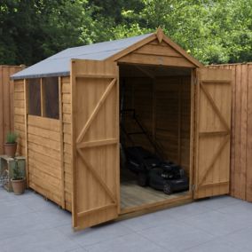 Forest Garden 8x6 ft Apex Overlap Wooden 2 door Shed with floor & 2 windows (Base included) - Assembly service included