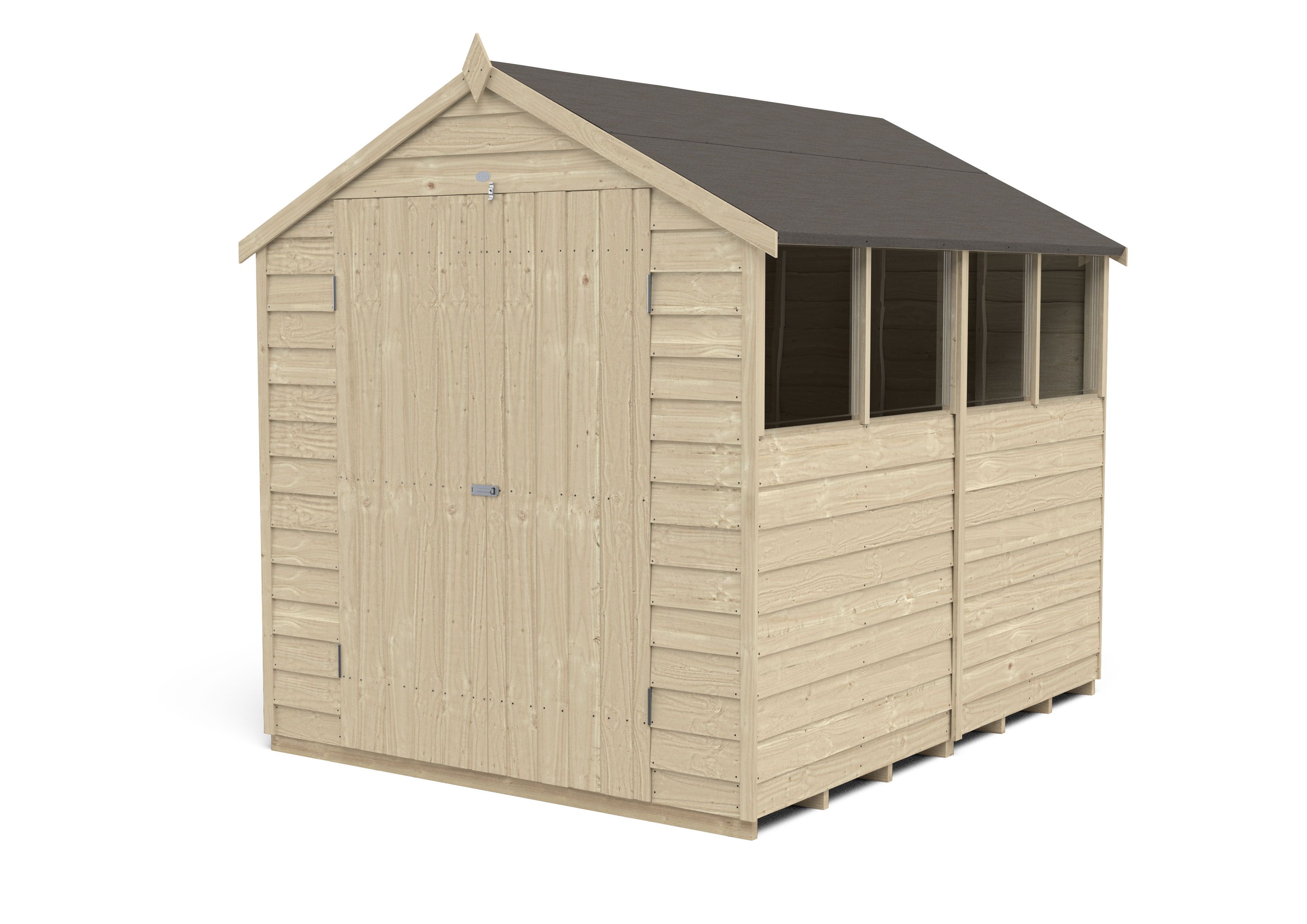 Forest Garden 8x6 ft Apex Wooden 2 door Shed with floor & 4 windows - Assembly service included