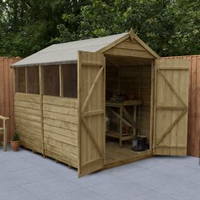 Forest Garden 8x6 ft Apex Wooden 2 door Shed with floor & 4 windows - Assembly service included