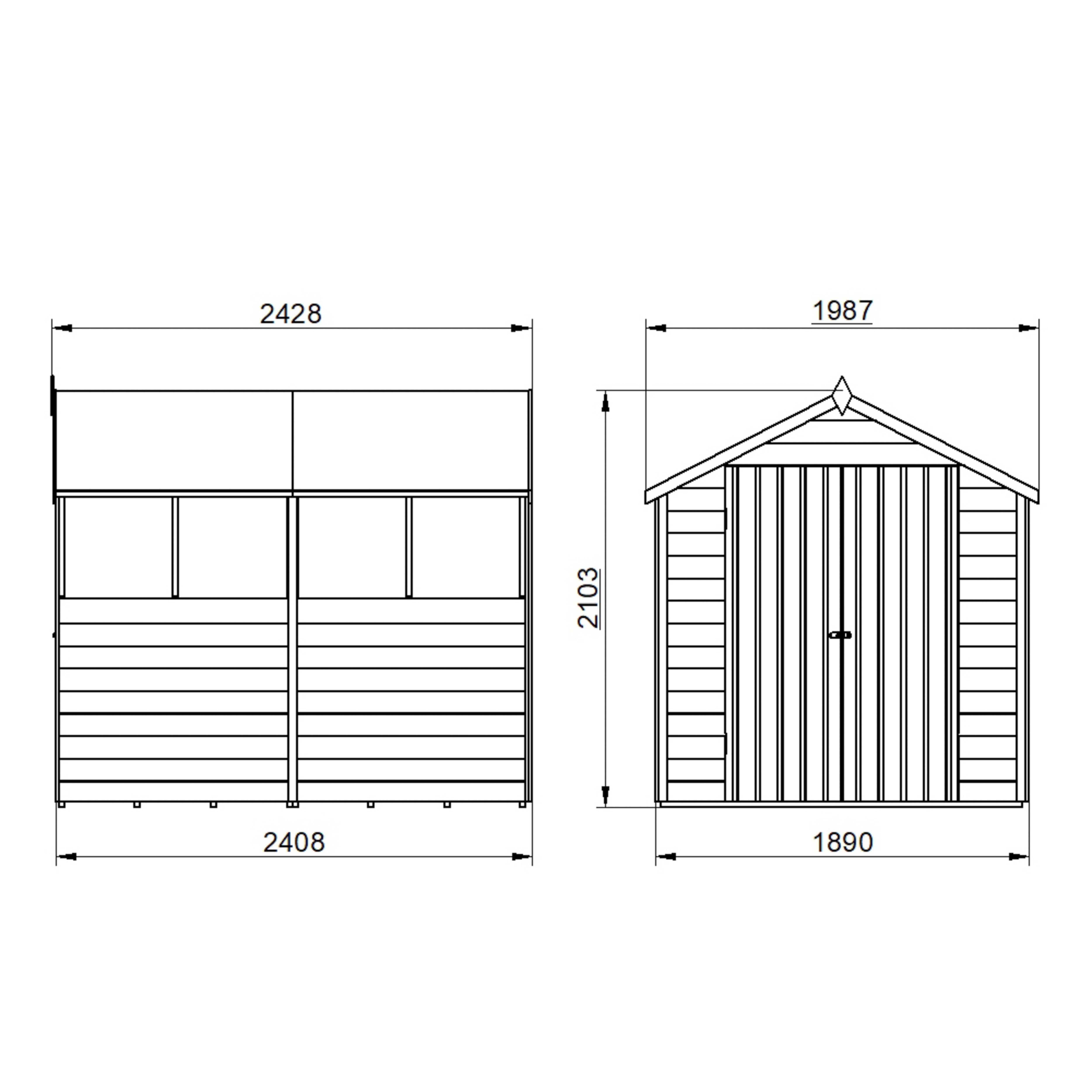Forest Garden 8x6 ft Apex Wooden 2 door Shed with floor & 4 windows - Assembly service included