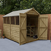 Forest Garden 8x6 ft Apex Wooden 2 door Shed with floor & 4 windows (Base included)