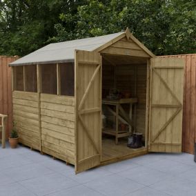 Forest Garden 8x6 ft Apex Wooden 2 door Shed with floor & 4 windows (Base included)