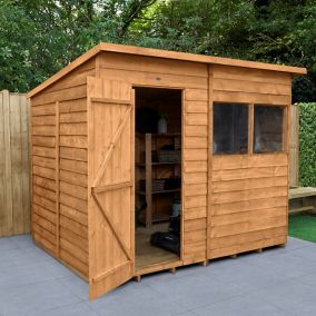 Forest Garden 8x6 ft Pent Overlap Dip treated Wooden Shed with floor & 2 windows - Assembly service included