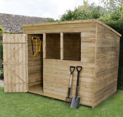 Forest Garden 8x6 ft Pent Wooden Shed with floor & 2 windows (Base included) - Assembly service included