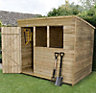 Forest Garden 8x6 ft Pent Wooden Shed with floor & 2 windows (Base included)