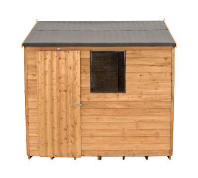 Forest Garden 8x6 ft Reverse apex Golden brown Wooden Shed with floor & 1 window (Base included) - Assembly service included