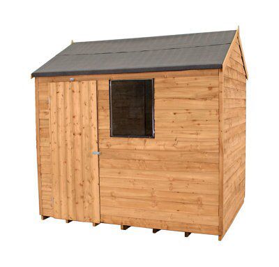 Forest Garden 8x6 ft Reverse apex Golden brown Wooden Shed with floor & 1 window (Base included) - Assembly service included