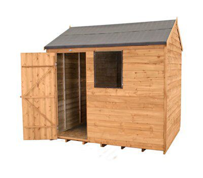 Forest Garden 8x6 ft Reverse apex Golden brown Wooden Shed with floor & 1 window (Base included) - Assembly service included