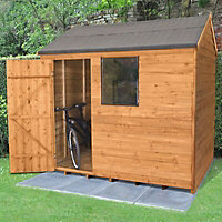 Forest Garden 8x6 ft Reverse apex Golden brown Wooden Shed with floor & 1 window (Base included)