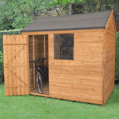 Forest Garden 8x6 ft Reverse apex Golden brown Wooden Shed with floor & 1 window