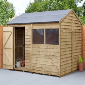 Forest Garden 8x6 ft Reverse apex Overlap Wooden Shed with floor & 2 windows (Base included) - Assembly service included
