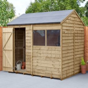 Forest Garden 8x6 ft Reverse apex Overlap Wooden Shed with floor & 2 windows (Base included)