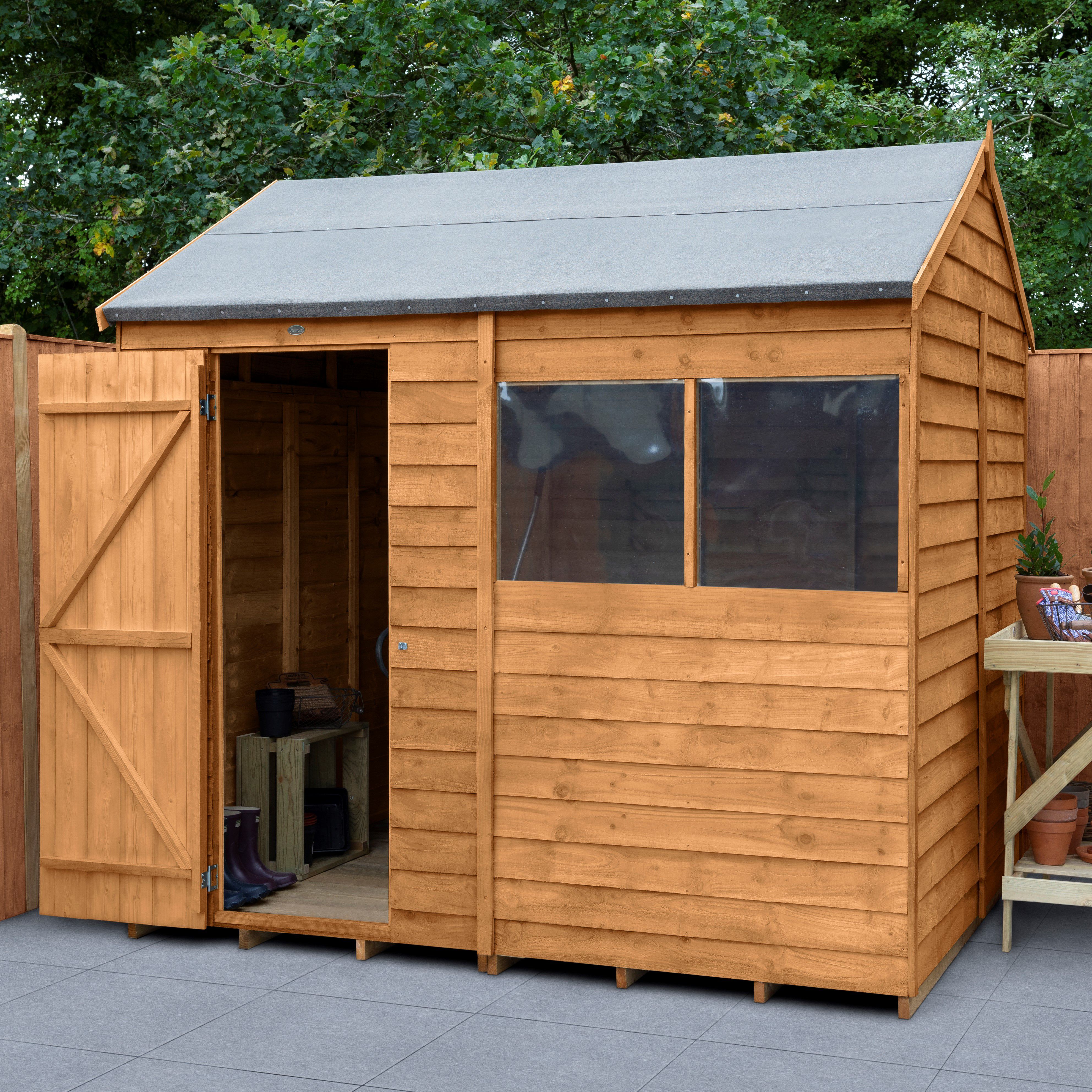 Forest Garden 8x6 Ft Reverse Apex Overlap Wooden Shed With Floor ...