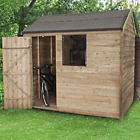 Forest Garden 8x6 ft Reverse apex Wooden Shed with floor & 1 window (Base included)