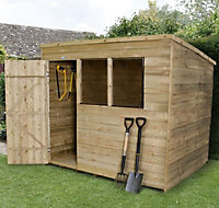 Forest Garden 8x6 Pent Pressure treated Overlap Wooden Shed with floor (Base included) - Assembly service included
