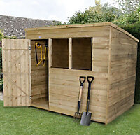 Forest Garden 8x6 Pent Pressure treated Overlap Wooden Shed with floor (Base included)