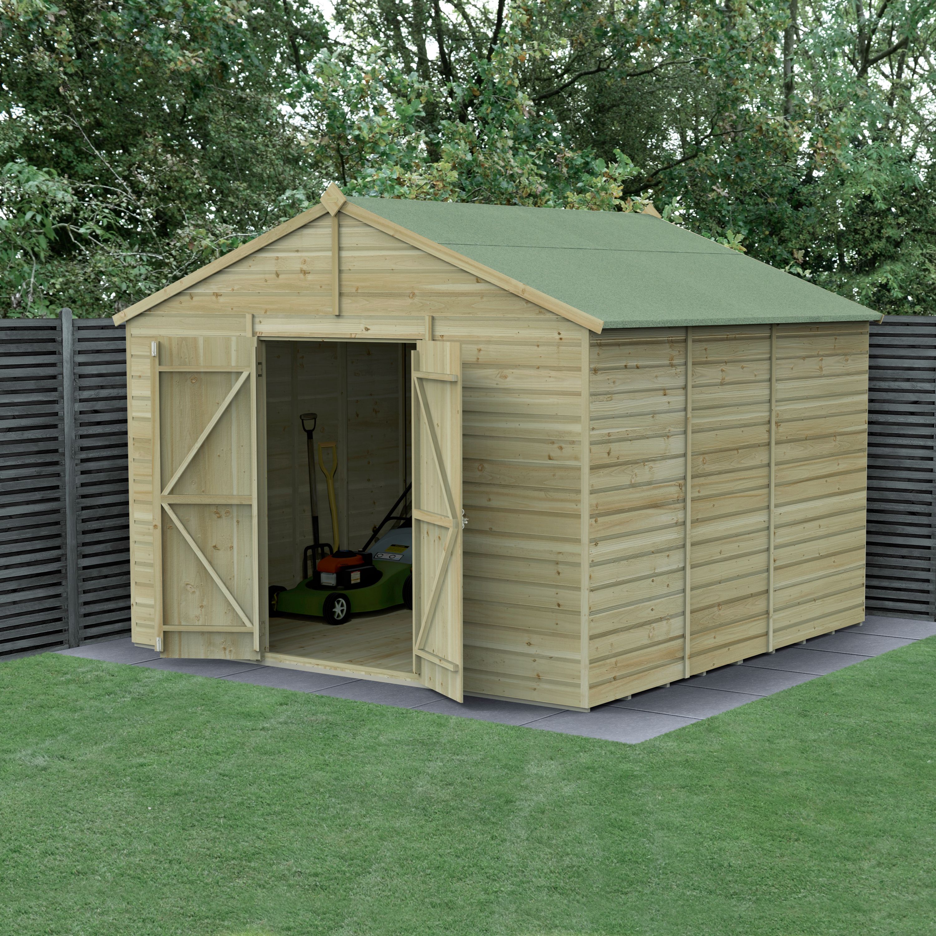 Forest Garden Beckwood 10x10 ft Apex Natural timber Wooden 2 door Shed with floor (Base included)