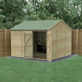 Forest Garden Beckwood 10x10 ft Reverse apex Natural timber Wooden 2 door Shed with floor - Assembly not required