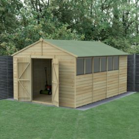 Forest Garden Beckwood 10x15 ft Apex Natural timber Wooden 2 door Shed with floor & 6 windows - Assembly not required