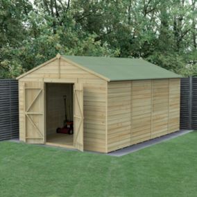 Forest Garden Beckwood 10x15 ft Apex Natural timber Wooden 2 door Shed with floor - Assembly not required