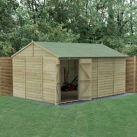 Forest Garden Beckwood 10x15 ft Reverse apex Natural timber Wooden 2 door Shed with floor - Assembly not required