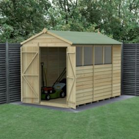 Forest Garden Beckwood 10x6 ft Apex Natural timber Wooden 2 door Shed with floor & 4 windows - Assembly not required