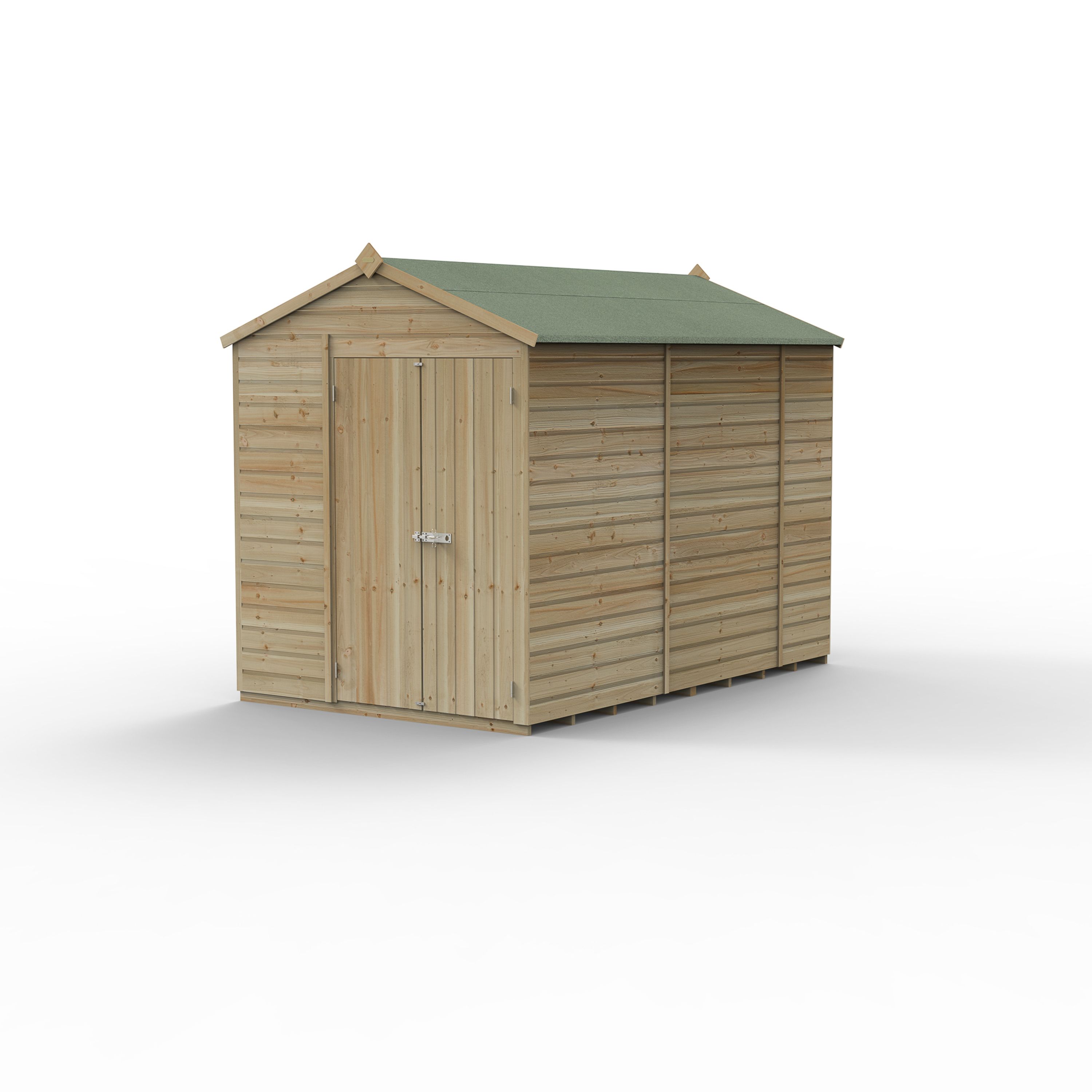 Forest Garden Beckwood 10x6 ft Apex Natural timber Wooden 2 door Shed with floor (Base included) - Assembly not required