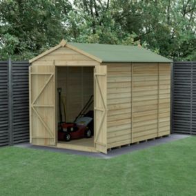Forest Garden Beckwood 10x6 ft Apex Natural timber Wooden 2 door Shed with floor (Base included)