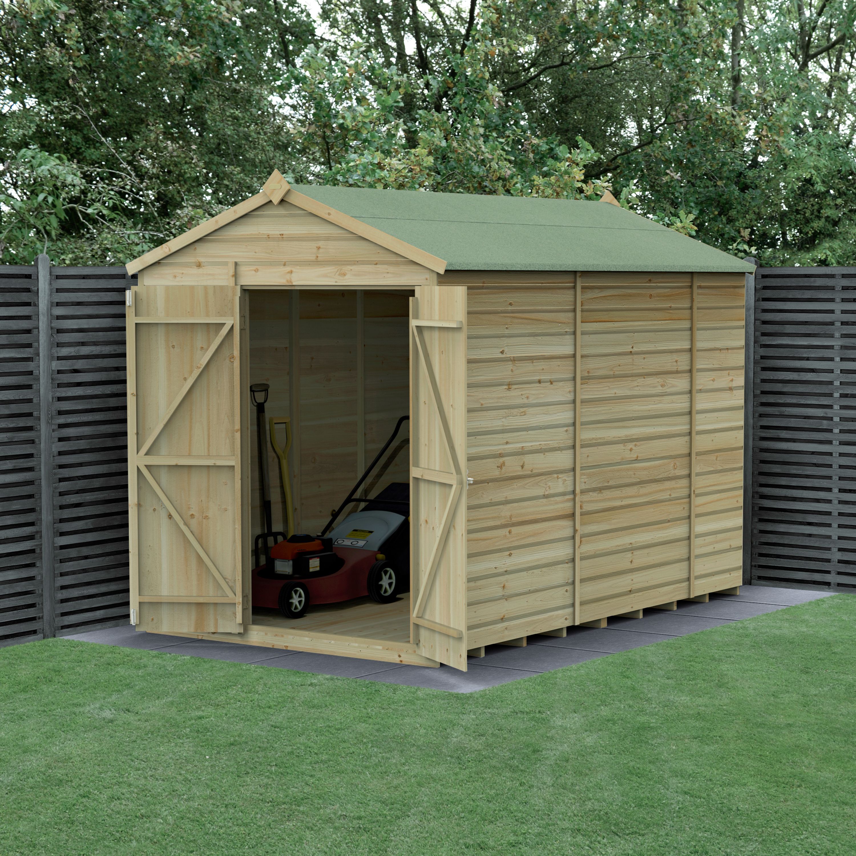 Forest Garden Beckwood 10x6 ft Apex Natural timber Wooden 2 door Shed with floor