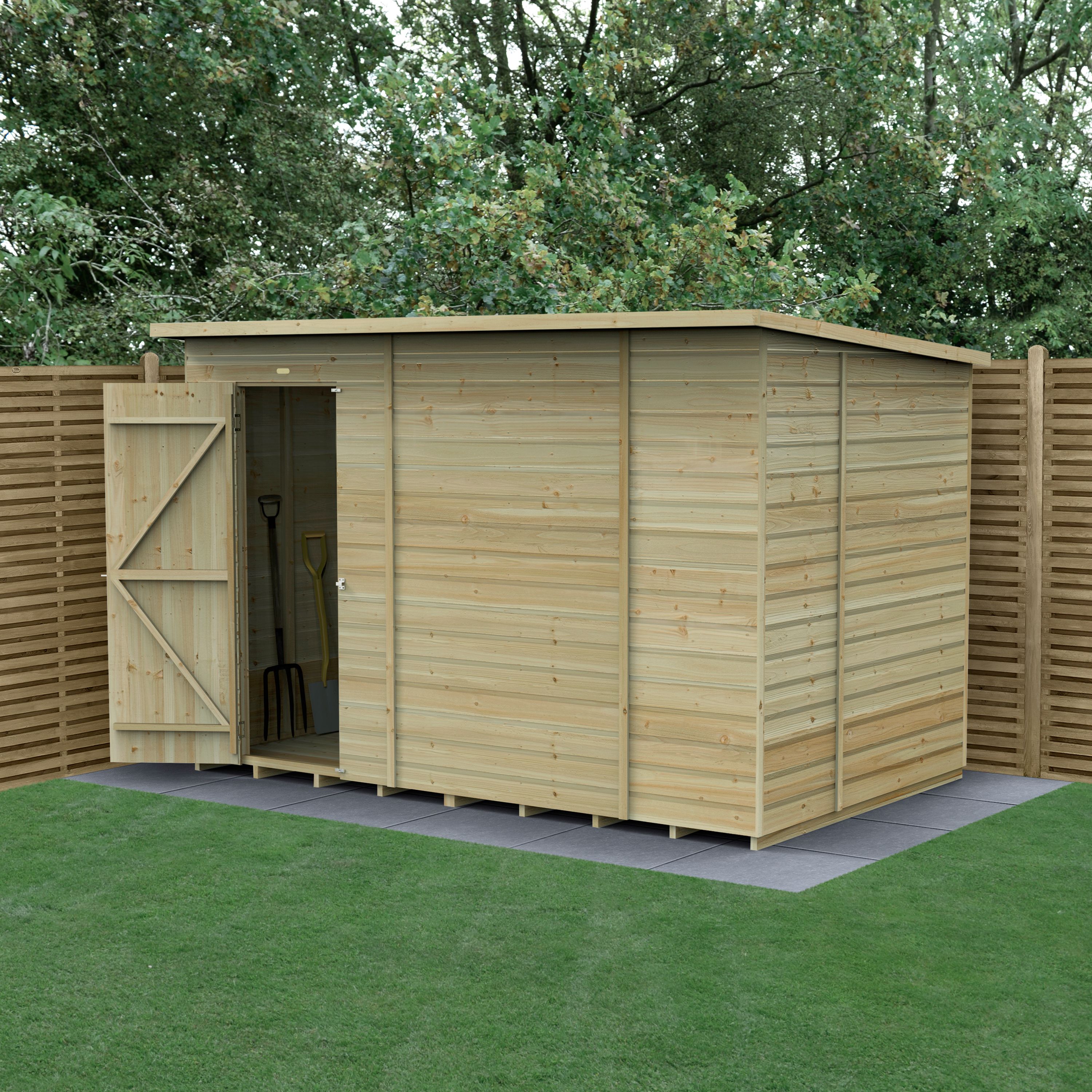 Forest Garden Beckwood 10x6 ft Pent Natural timber Wooden 2 door Shed with floor (Base included)