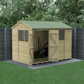 Forest Garden Beckwood 10x6 ft Reverse apex Natural timber Wooden 2 door Shed with floor & 4 windows - Assembly not required