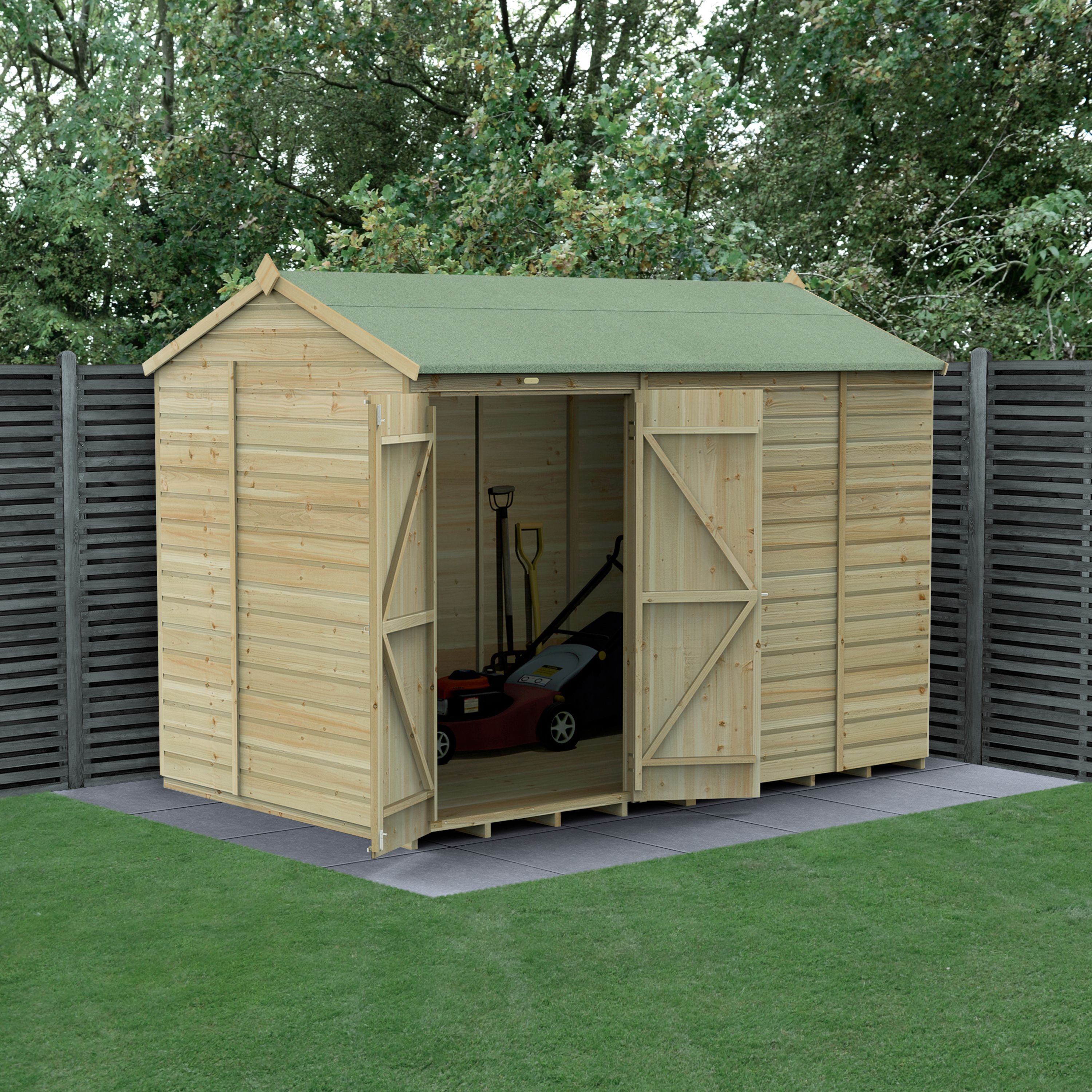 Forest Garden Beckwood 10x6 ft Reverse apex Natural timber Wooden 2 door Shed with floor