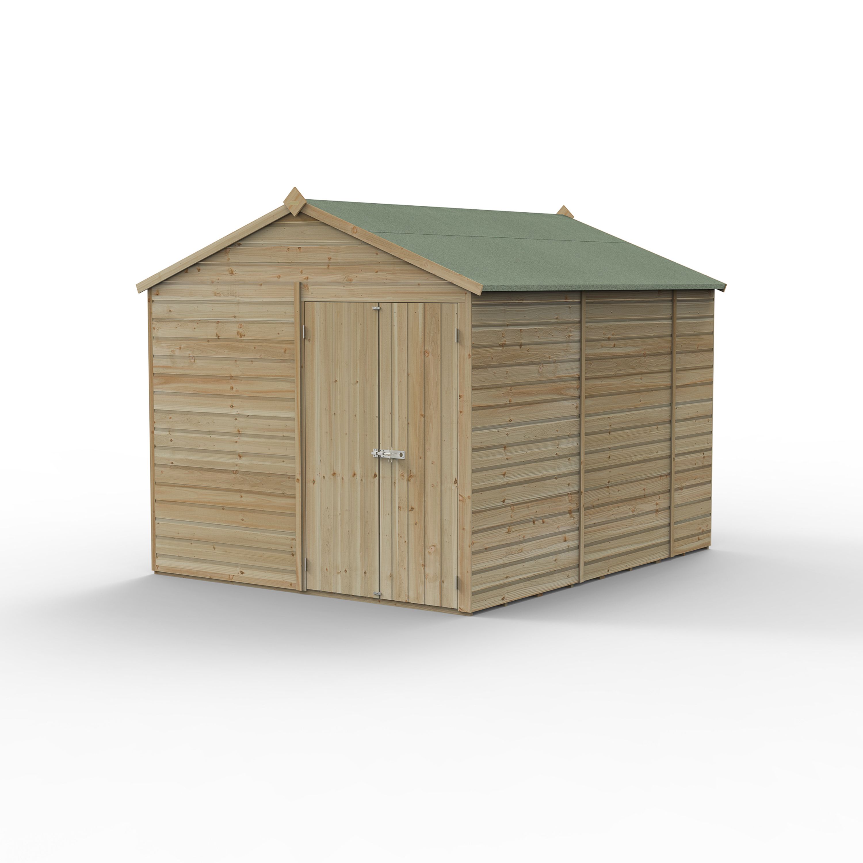 Forest Garden Beckwood 10x8 ft Apex Natural timber Wooden 2 door Shed with floor (Base included)