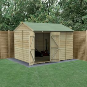Forest Garden Beckwood 10x8 ft Reverse apex Natural timber Wooden 2 door Shed with floor - Assembly not required