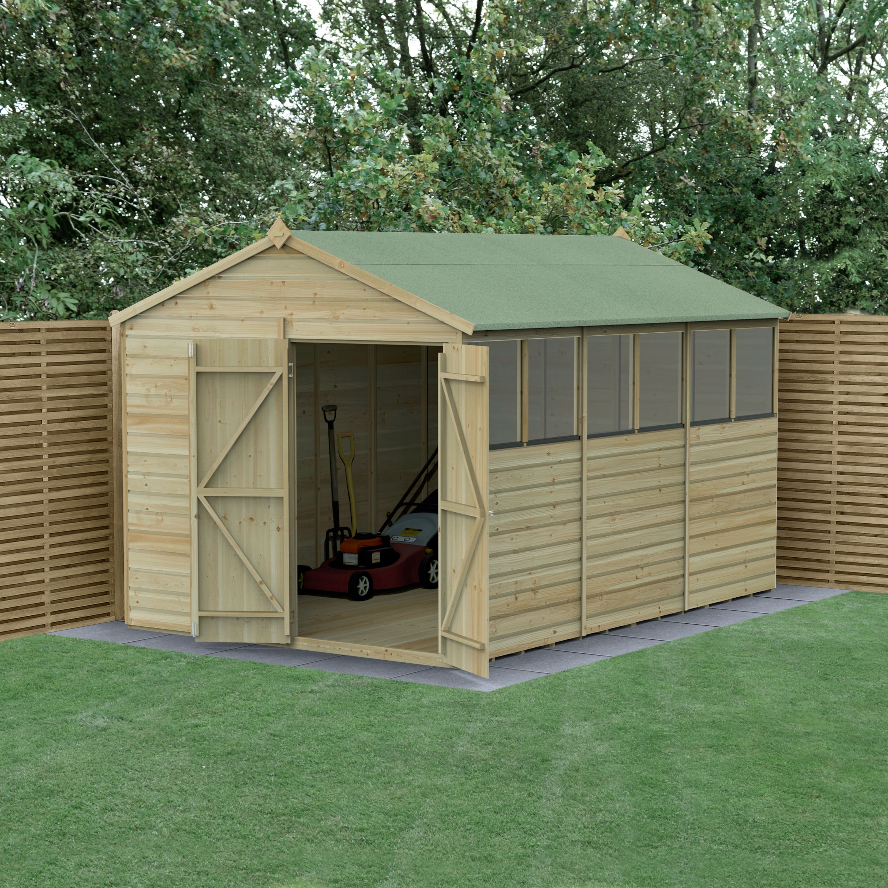 Forest Garden Beckwood 12x8 ft Apex Natural timber Wooden 2 door Shed with floor & 6 windows (Base included)