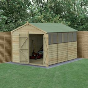 Forest Garden Beckwood 12x8 ft Apex Natural timber Wooden 2 door Shed with floor & 6 windows (Base included)