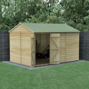 Forest Garden Beckwood 12x8 ft Reverse apex Natural timber Wooden 2 door Shed with floor