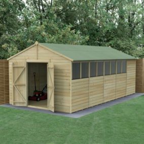 Forest Garden Beckwood 20x10 ft Apex Natural timber Wooden 2 door Shed with floor & 8 windows - Assembly not required