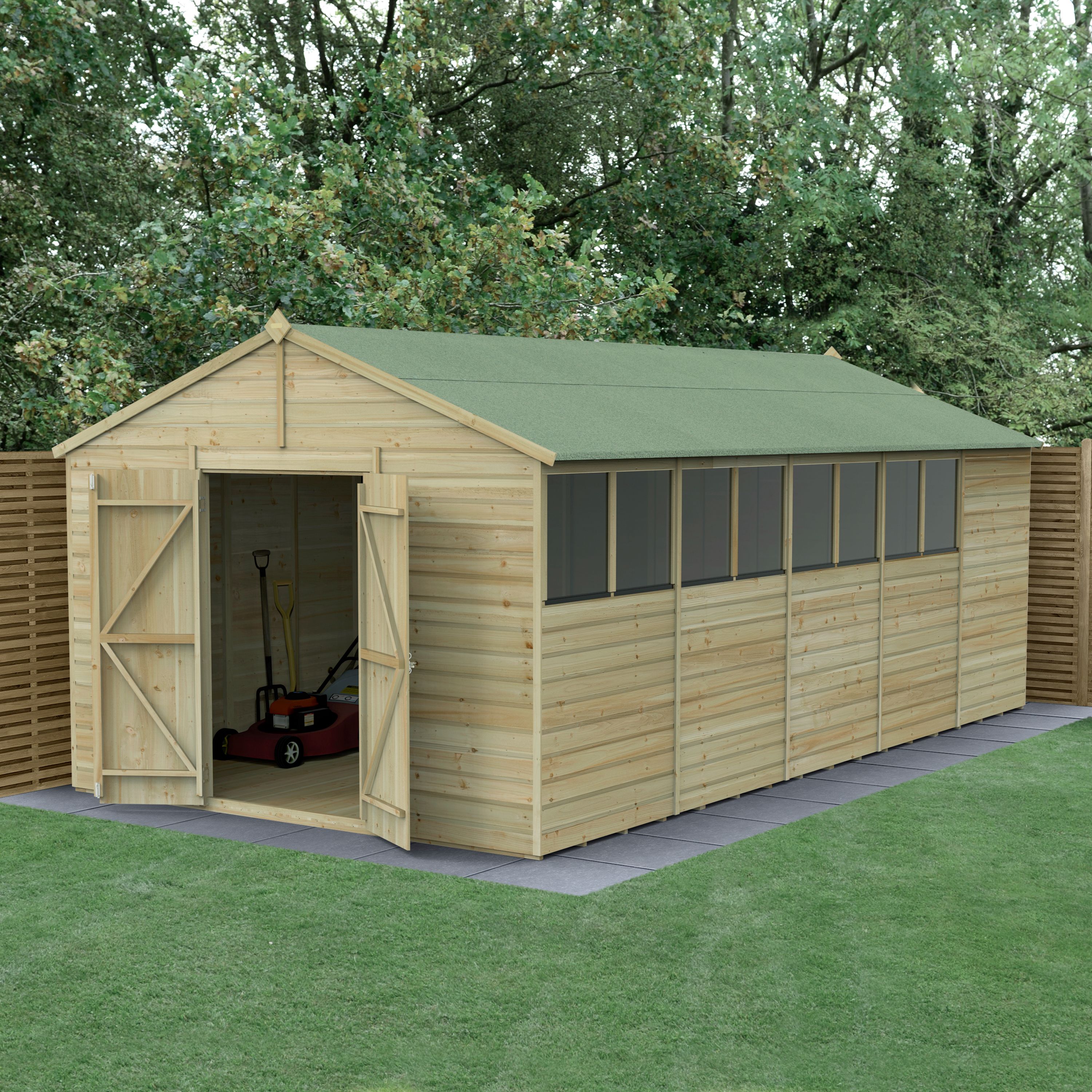 Forest Garden Beckwood 20x10 ft Apex Natural timber Wooden 2 door Shed with floor & 8 windows (Base included)