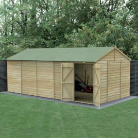Forest Garden Beckwood 20x10 ft Reverse apex Natural timber Wooden 2 door Shed with floor (Base included) - Assembly not required