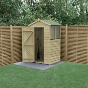 Forest Garden Beckwood 4x3 ft Apex Natural timber Wooden Shed with floor & 2 windows (Base included) - Assembly not required
