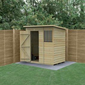 Forest Garden Beckwood 6x4 ft Pent Natural timber Wooden Shed with floor & 1 window (Base included) - Assembly not required