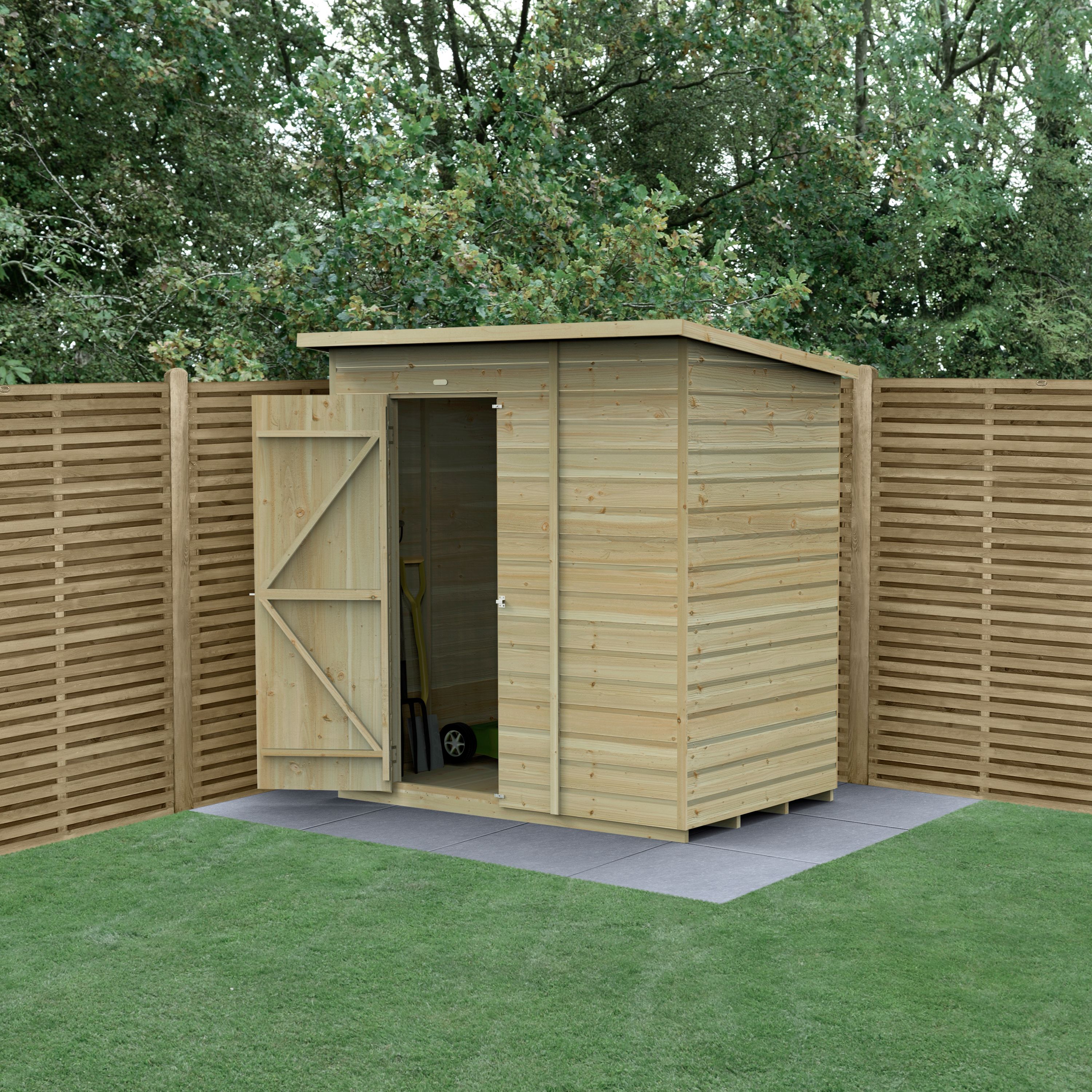 Forest Garden Beckwood 6x4 ft Pent Natural timber Wooden Shed with floor (Base included)